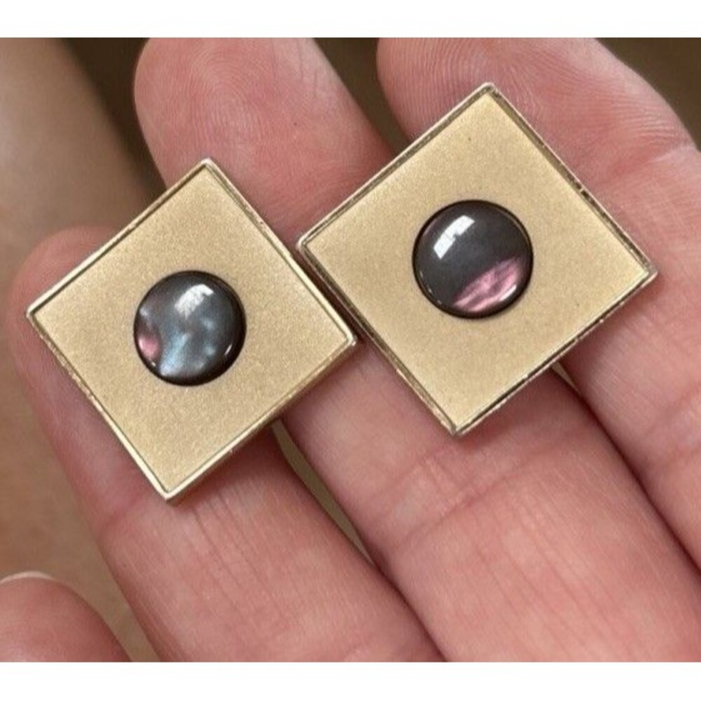 Vintage Mother of Pearl Grey Black and Gold Tone Cufflinks